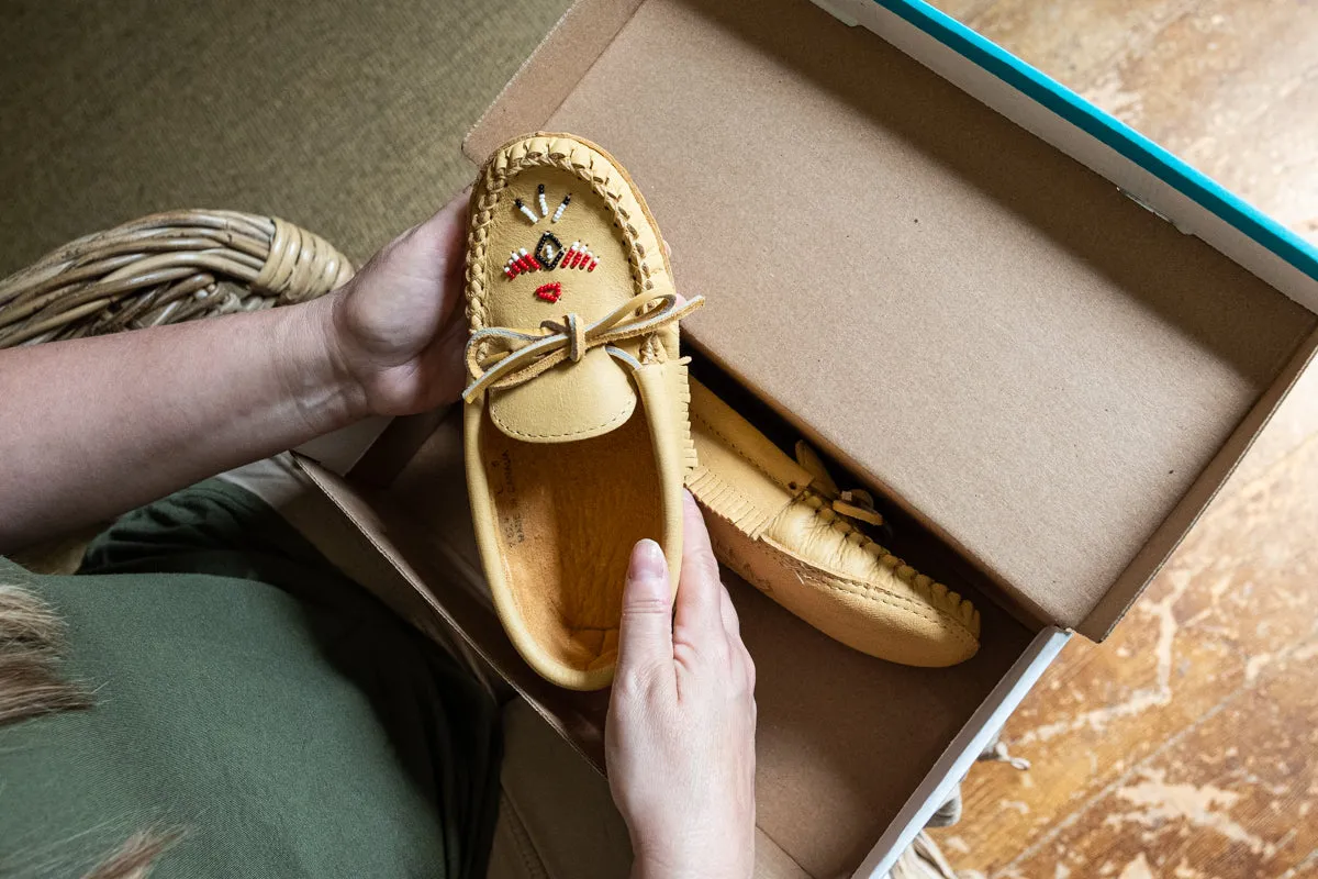 Women's Earthing Moccasins Moosehide Beaded and Fringed BB7574L