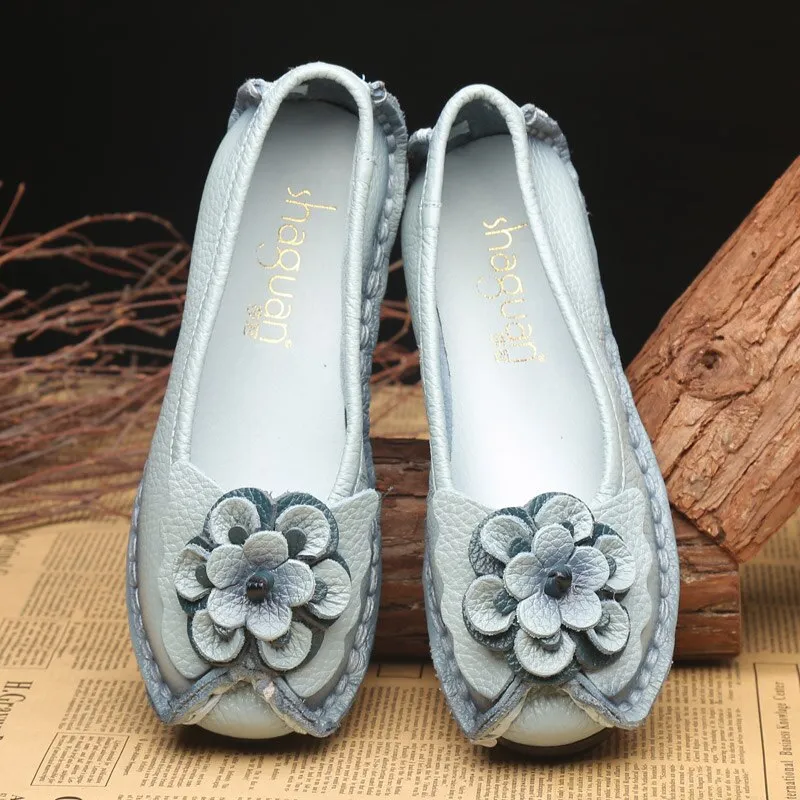 Women's Genuine Leather Moccasins Nurse Shoes Handmade Sewing Women Flats