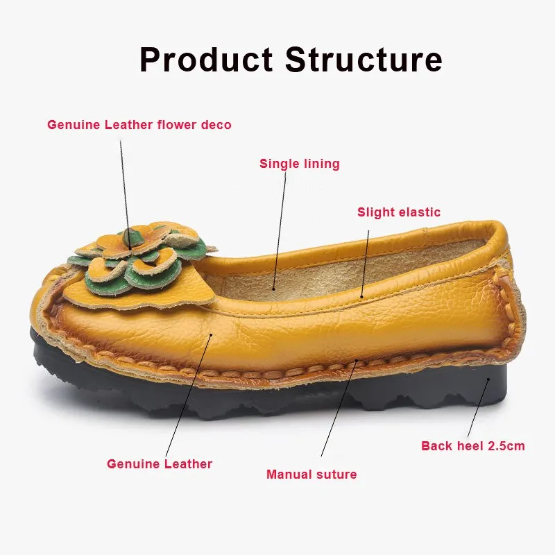 Women's Genuine Leather Moccasins Nurse Shoes Handmade Sewing Women Flats