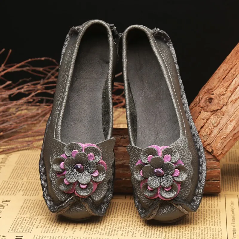 Women's Genuine Leather Moccasins Nurse Shoes Handmade Sewing Women Flats