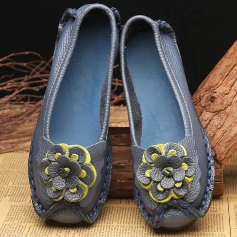 Women's Genuine Leather Moccasins Nurse Shoes Handmade Sewing Women Flats