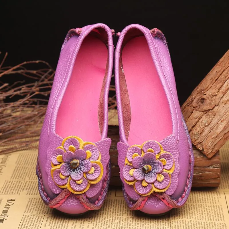 Women's Genuine Leather Moccasins Nurse Shoes Handmade Sewing Women Flats