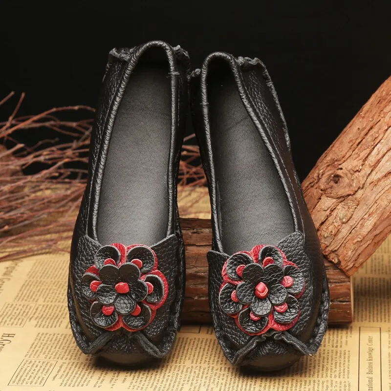 Women's Genuine Leather Moccasins Nurse Shoes Handmade Sewing Women Flats