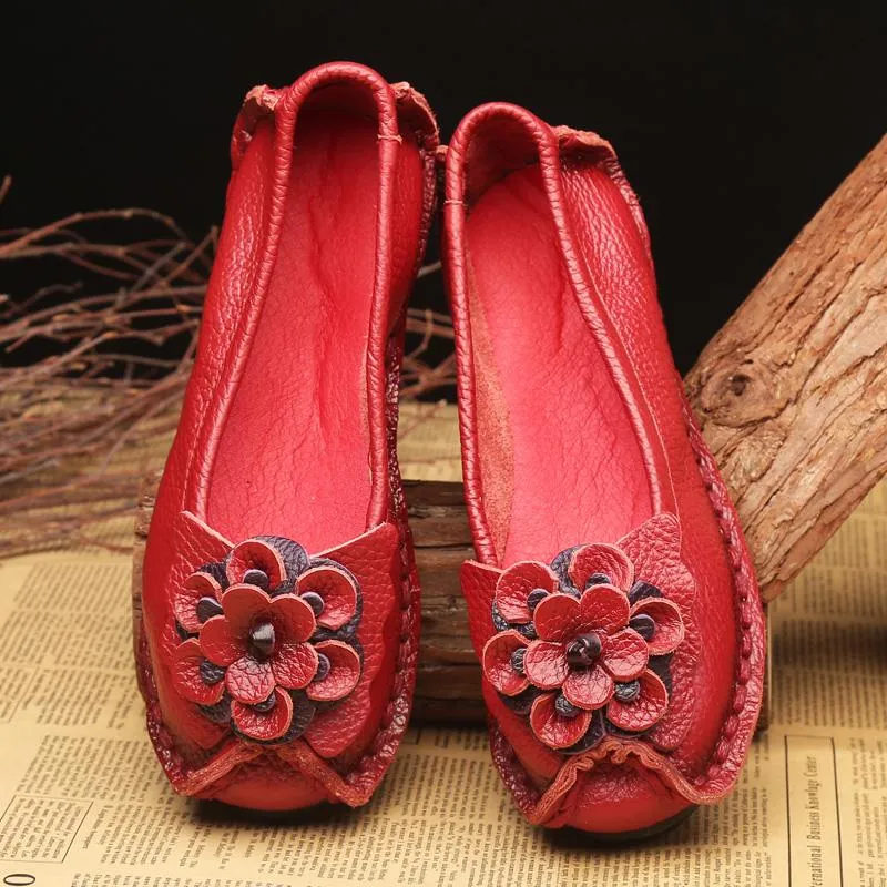 Women's Genuine Leather Moccasins Nurse Shoes Handmade Sewing Women Flats