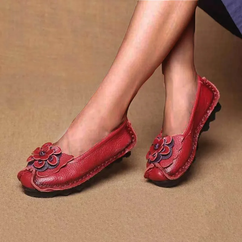 Women's Genuine Leather Moccasins Nurse Shoes Handmade Sewing Women Flats